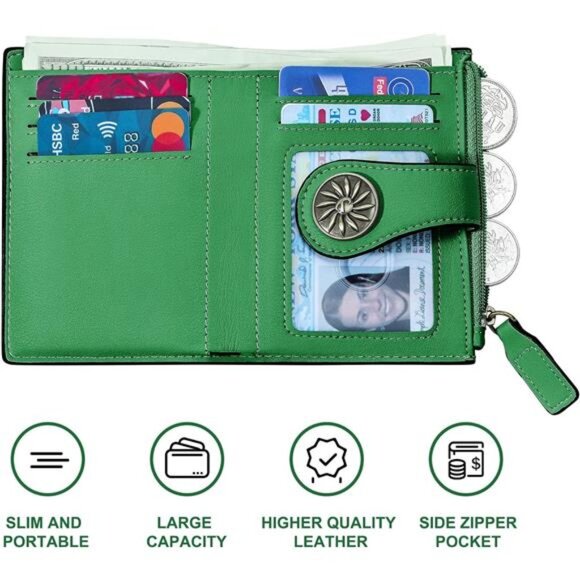 Card Holder Wallets with Zipper Green - Picture 5 of 6